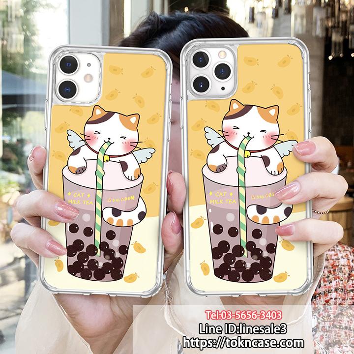 タピオカ iphone11ケース ストラップ付き 猫